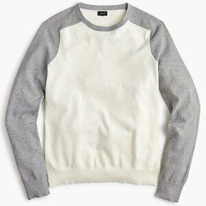 J.Crew Cotton-Cashmere Piqué Crewneck Baseball Sweater Mens M Gray White